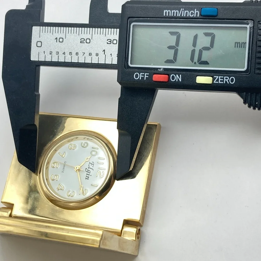 Vintage Elgin Desk Clock Gold Tone Photo Frame New Battery Works